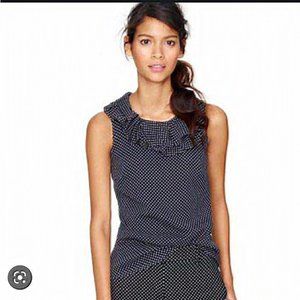 J.Crew Gabby navy‎ dot silk ruffle neck top size 00